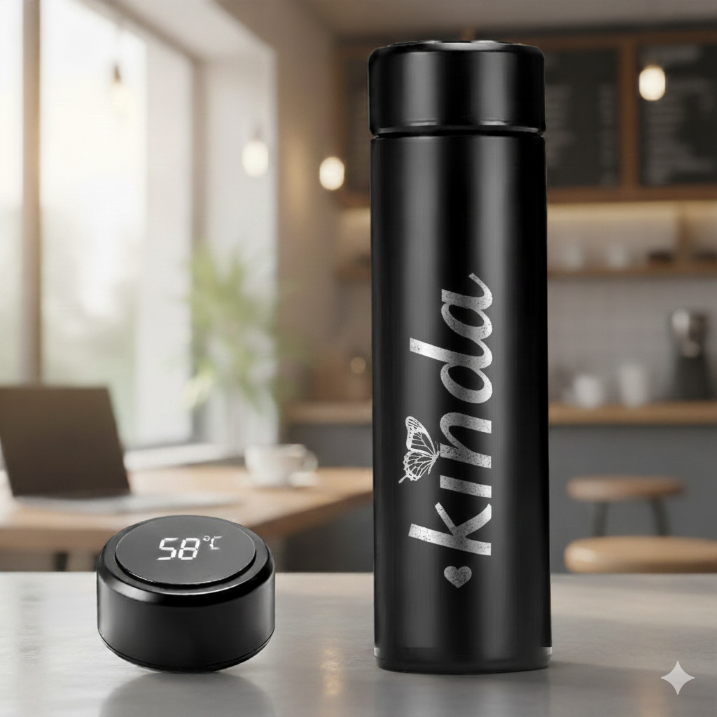 مج حراري بشاشة وعزل حراري لحفظ المشروبات - لون اسود